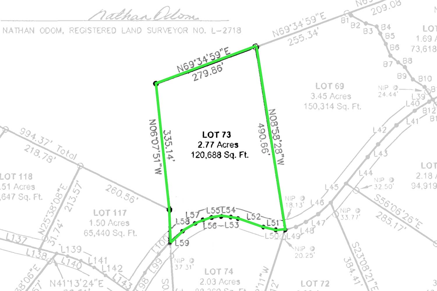 plat of wooded parcel in Hearthstone Ridge